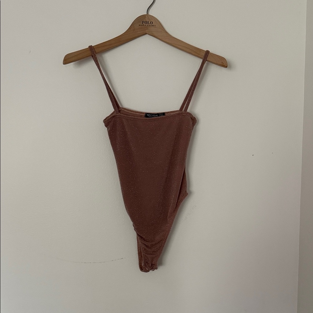 Nasty Gal Shimmering Tan Spaghetti Strap Bodysuit
